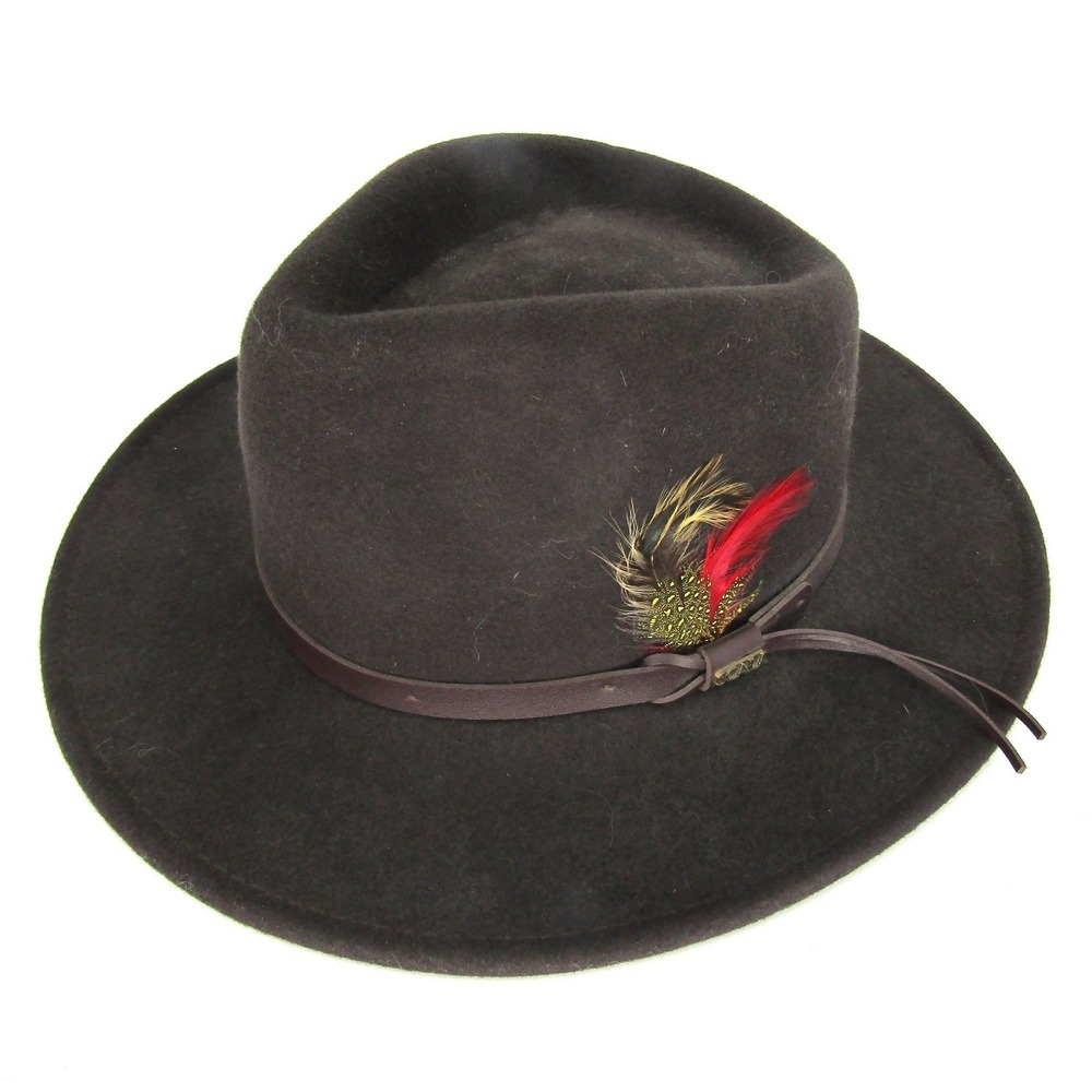Scala Classico Fedora Hat Mens Medium Brown Wool Felt Feather Band